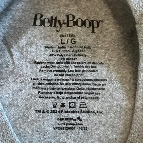 Betty Boop Graphic TShirt Gray Size Large - Picture 4 of 4